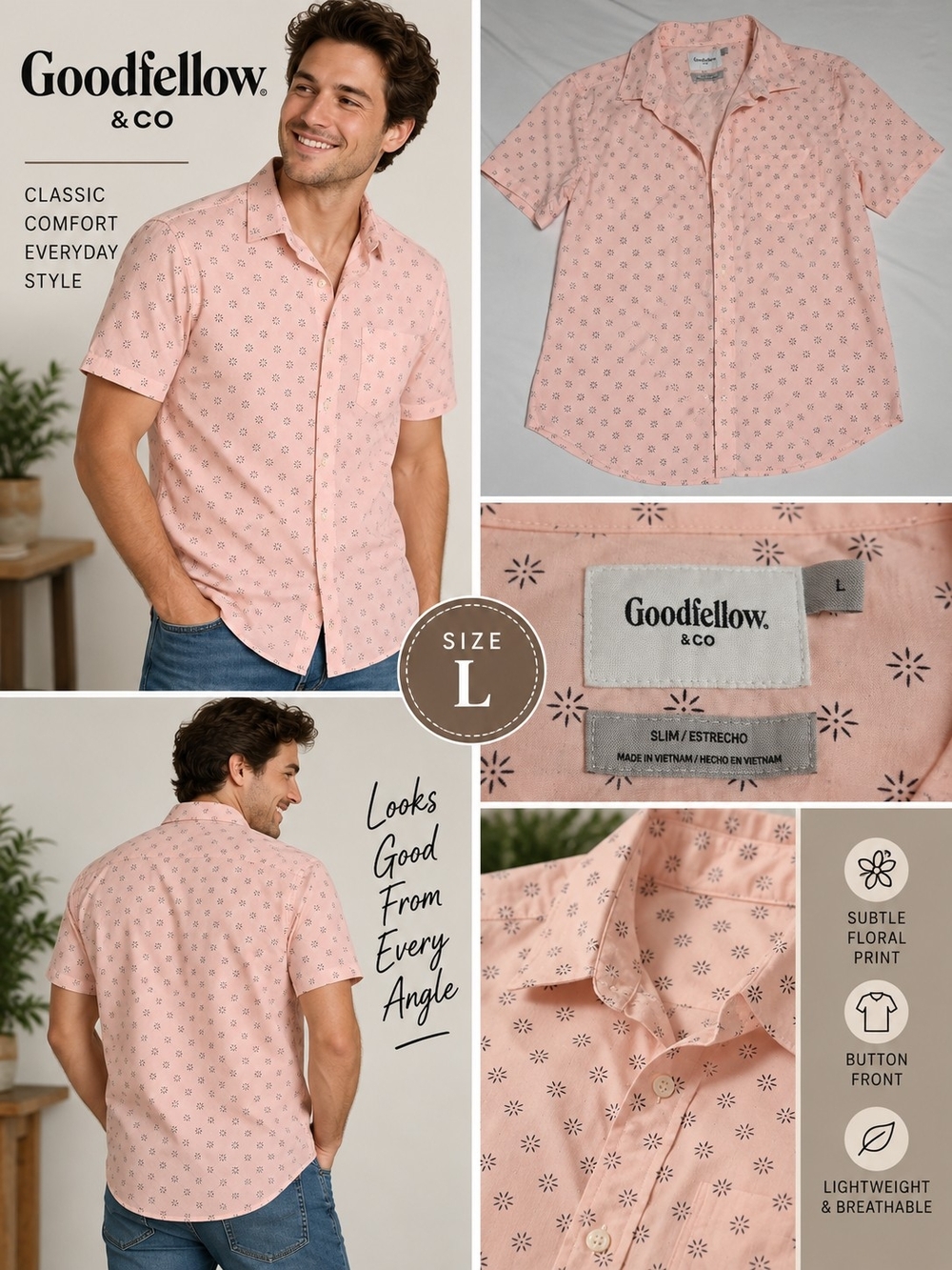 Goodfellow men's large pink floral button shirt #33